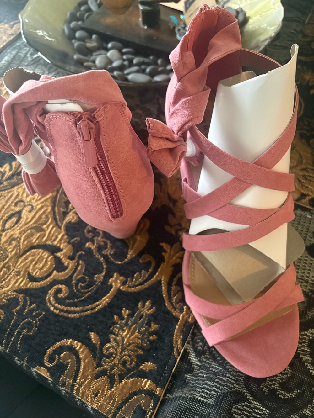 🌷 Size 13 Wide Width Women's Strappy Rose Pink Block-Heel Sandals - Picture 6 of 7
